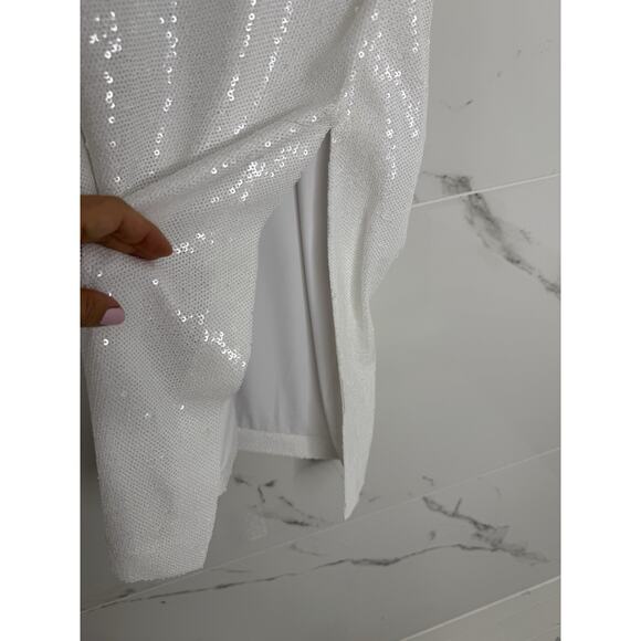 NWT L'AGENCE Christie One-Shoulder Cut-Out Sequin Dress White Sz 10 bridal - Picture 8 of 12